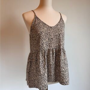 Japra Leopard Print Spaghetti Strap Peplum Tank Top - Beige/Black Size Large